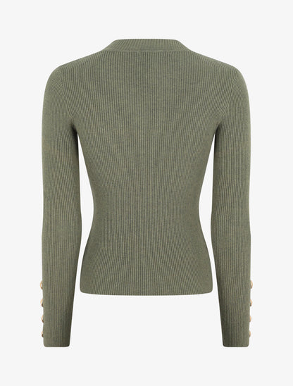 Pull col montant ajusté à boutons - Kaki - 2