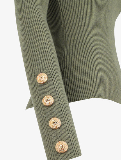 Pull col montant ajusté à boutons - Kaki - 3