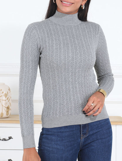 Pull texturé à col montant - Gris - 3