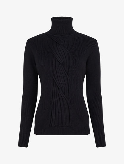Pull col roulé effet tressé - Noir - 1