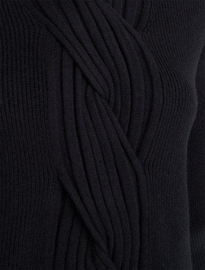 Pull col roulé effet tressé - Noir - 3