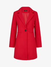 Manteau mi-long uni en laine mélangée - Rouge - 1