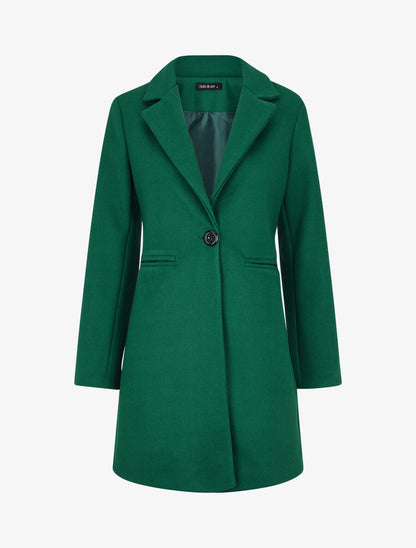 Manteau mi-long uni en laine mélangée - Vert - 5