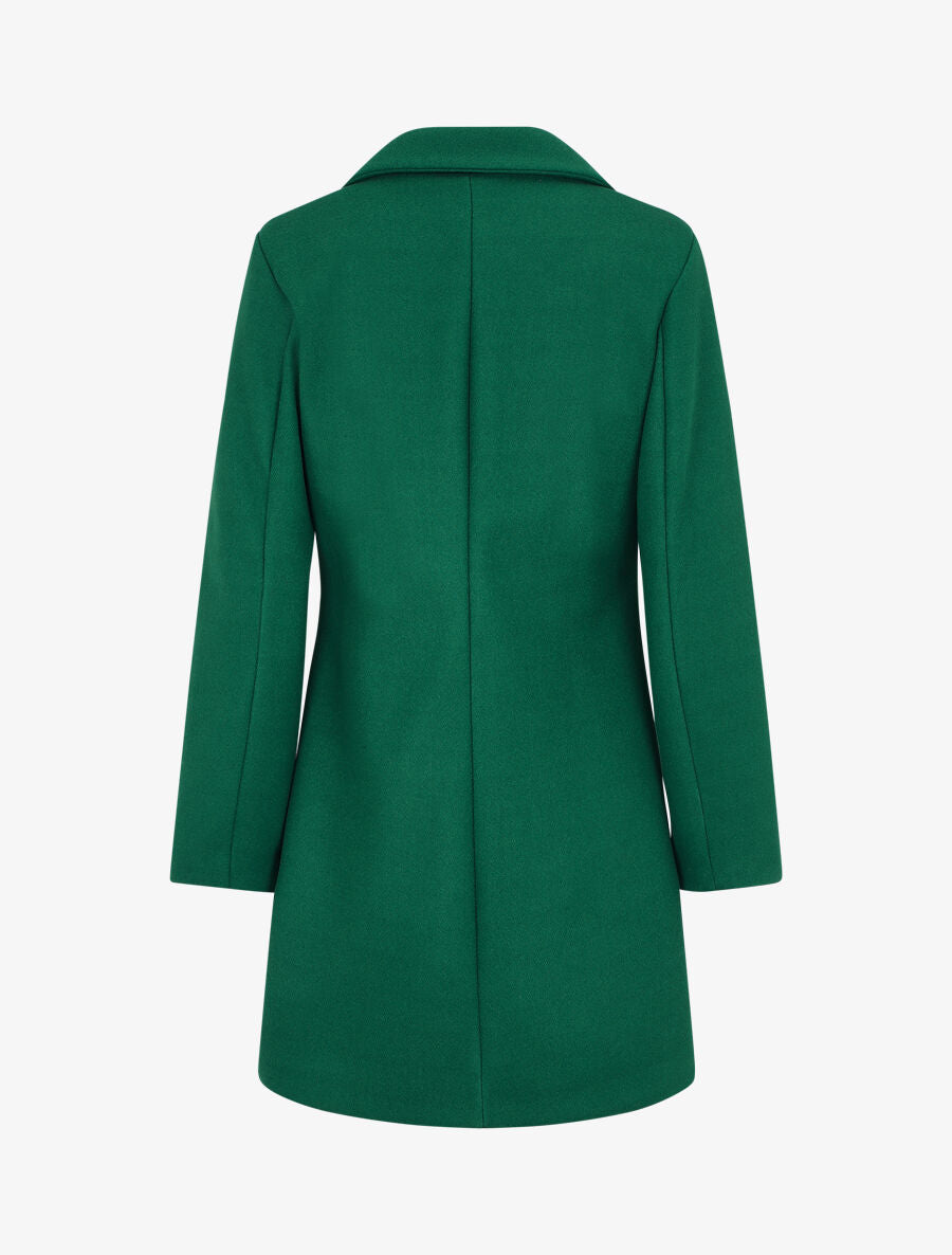 Manteau mi-long uni en laine mélangée - Vert - 2