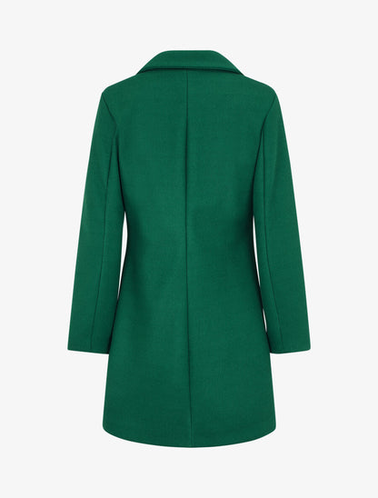 Manteau mi-long uni en laine mélangée - Vert - 2