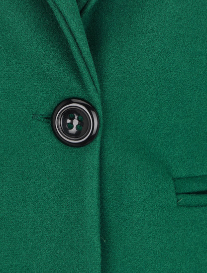 Manteau mi-long uni en laine mélangée - Vert - 3