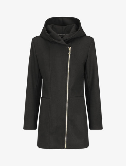 Manteau mi-long zippé à capuche - Noir - 4