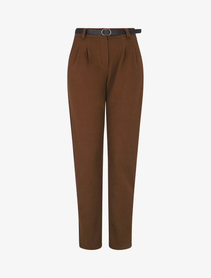 Pantalon épais uni coupe droite - Marron - 1