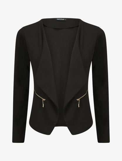 Veste courte à pans biseautés et poches à zip - Noir - 1