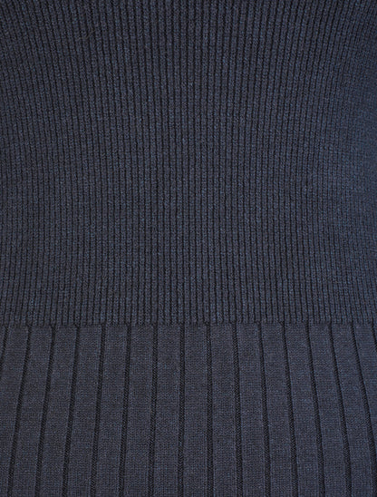 Pull uni côtelé à col montant - Marine - 3