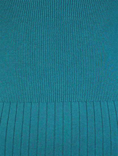 Pull uni côtelé à col montant - Bleu canard - 3