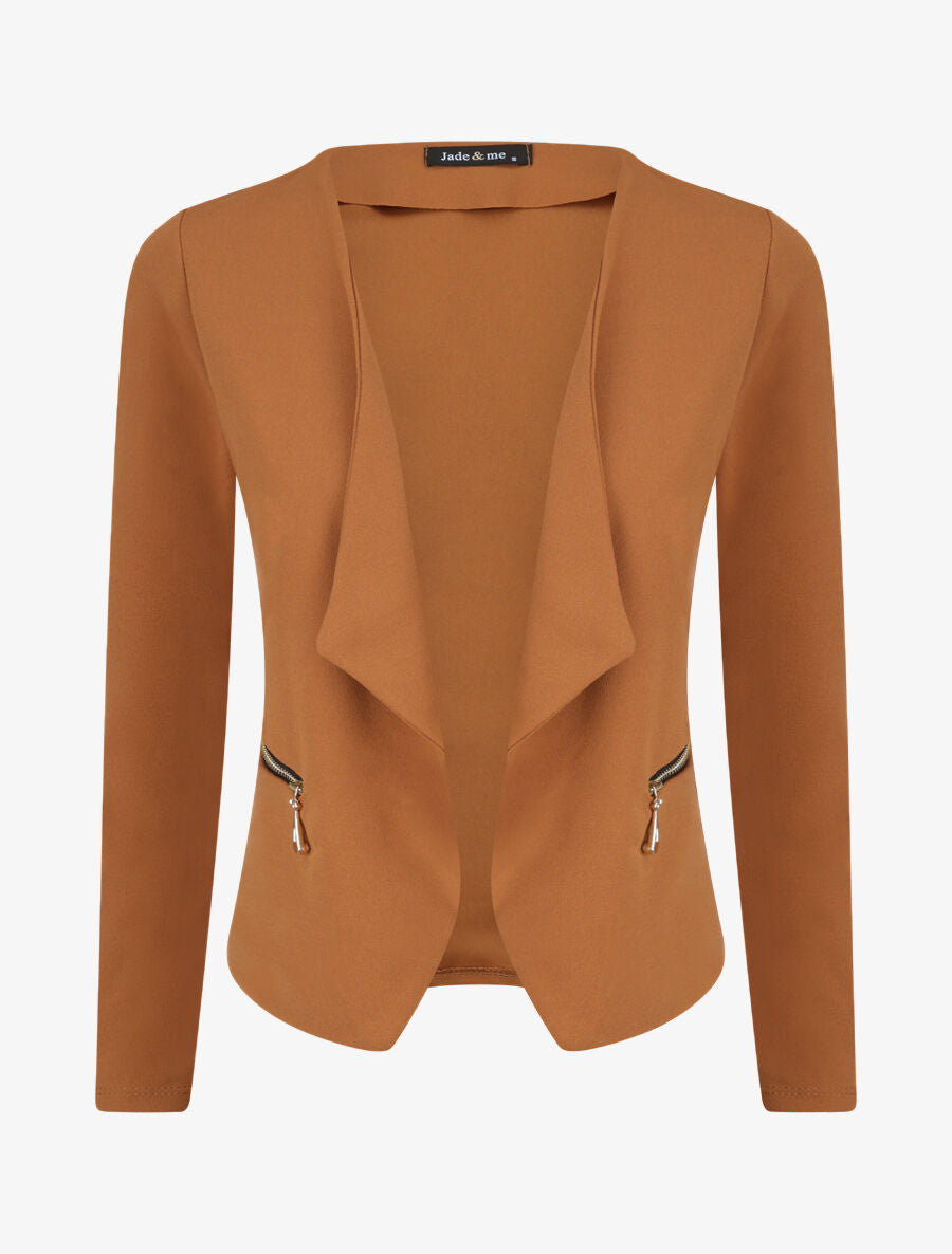 Veste courte à pans biseautés et poches à zip - Camel - 5