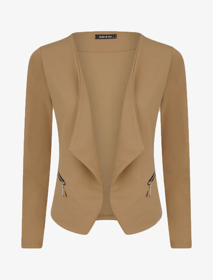 Veste courte à pans biseautés et poches à zip - Beige - 1
