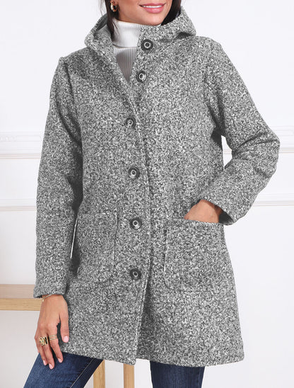 Manteau mi-long bouclé à capuche - Gris clair chiné - 3