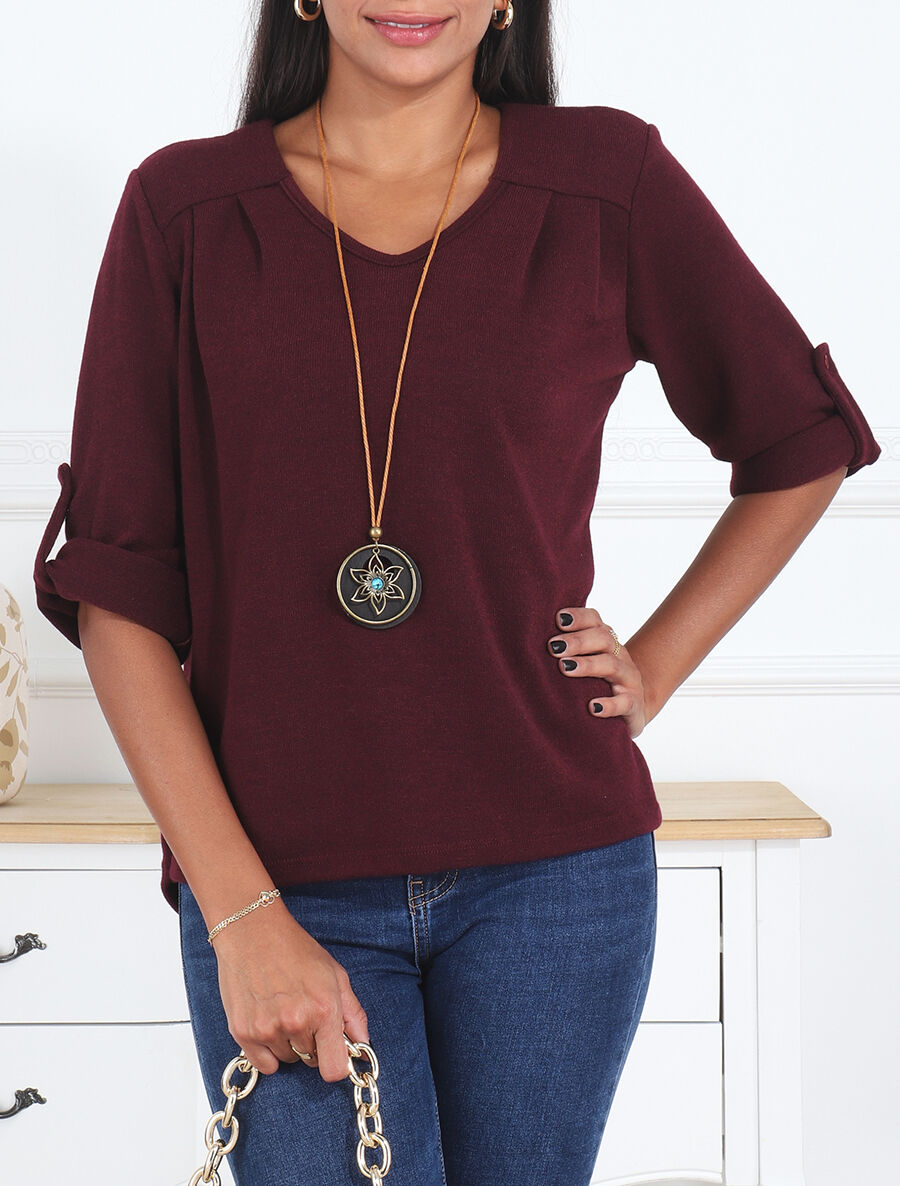 Pull ample uni col V - Prune - 4