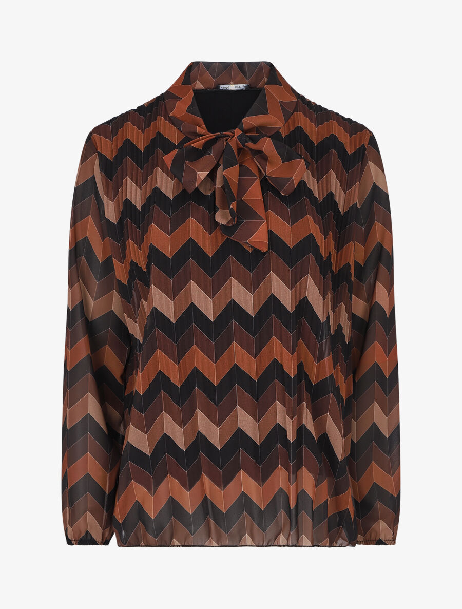 Blouse lavallière plissée imprimé zig-zag - Camel - 5