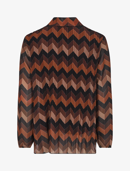 Blouse lavallière plissée imprimé zig-zag - Camel - 2