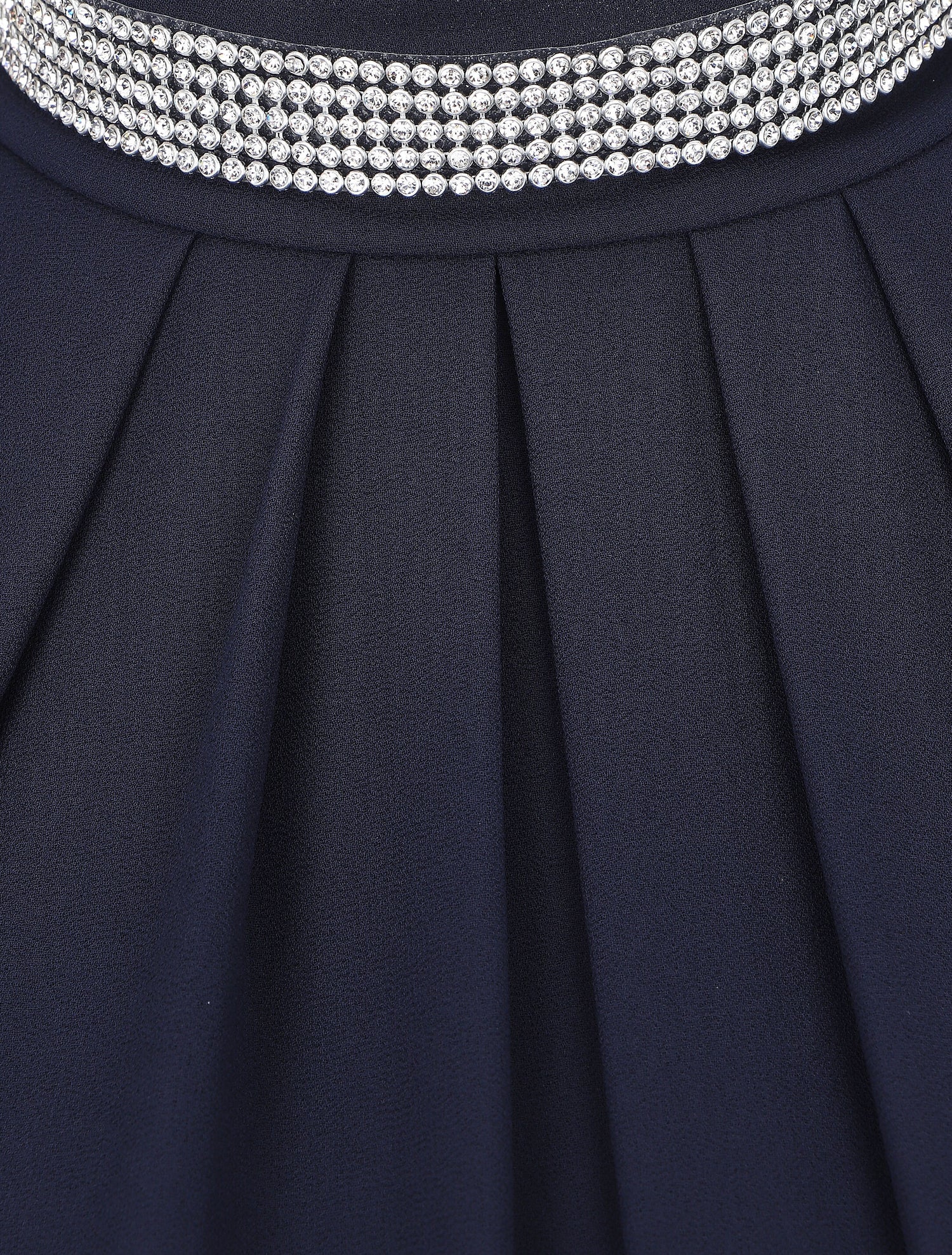 Top en voile uni à col bijoux - Marine - 3