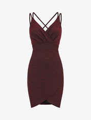 Robe pailletée à bretelles croisées - Rouge - 1