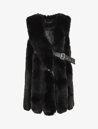 Manteau en fourrure synthétique sans manches - Noir - 4