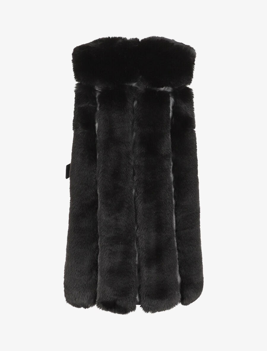 Manteau en fourrure synthétique sans manches - Noir - 2