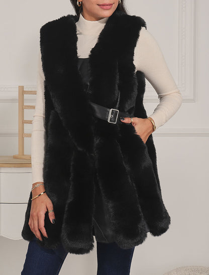 Manteau en fourrure synthétique sans manches - Noir - 3
