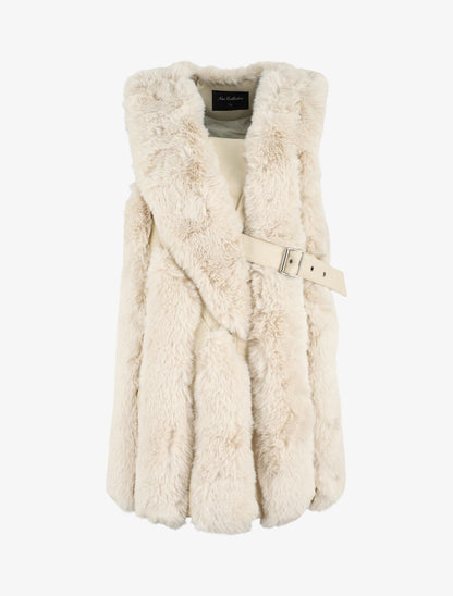 Manteau en fourrure synthétique sans manches - Beige - 4