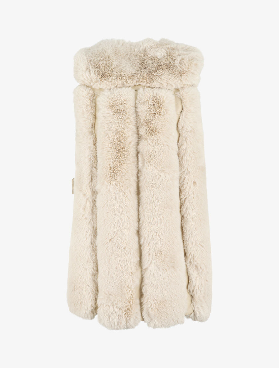 Manteau en fourrure synthétique sans manches - Beige - 2