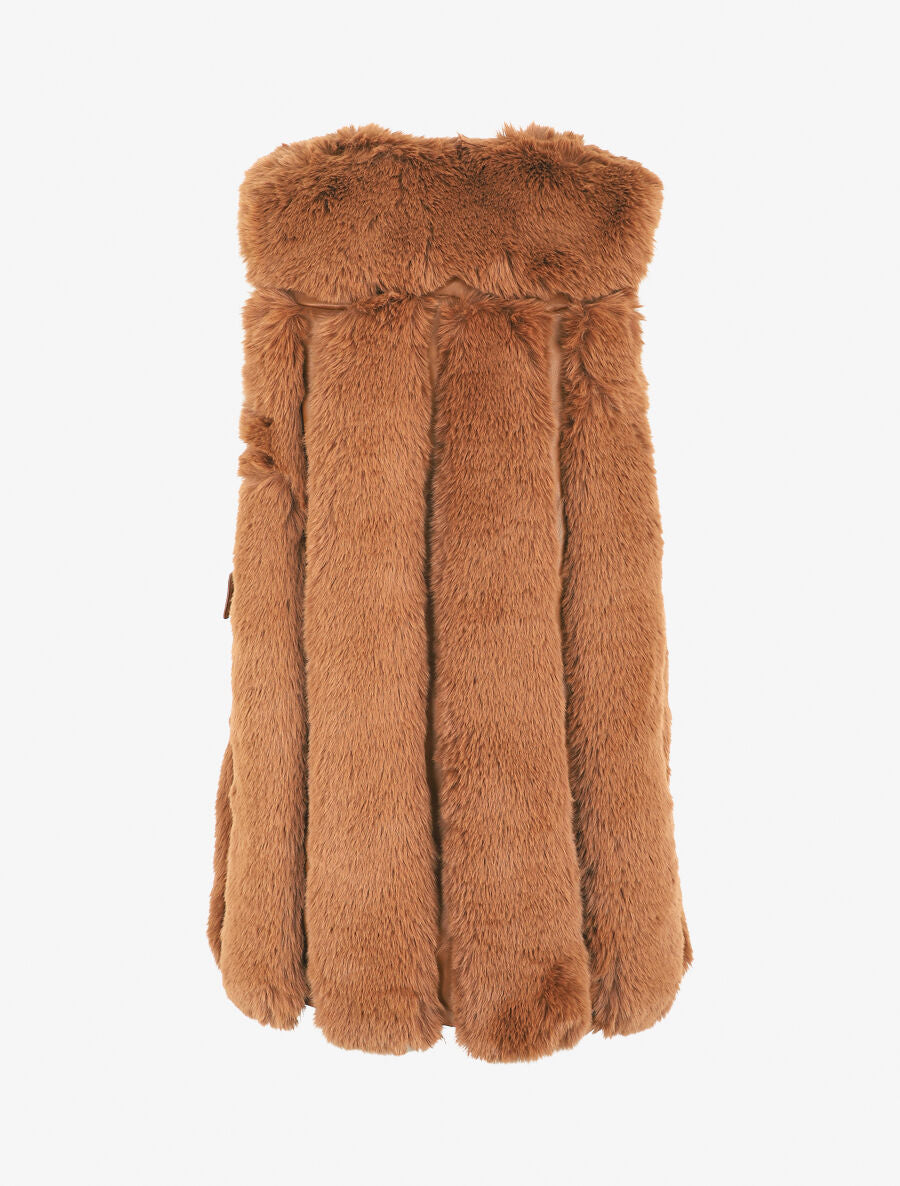 Manteau en fourrure synthétique sans manches - Camel - 2