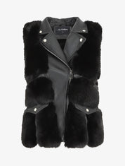 Veste sans manches en simili et fausse fourrure - Noir - 1