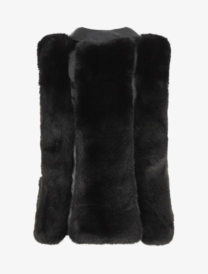 Veste sans manches en simili et fausse fourrure - Noir - 2