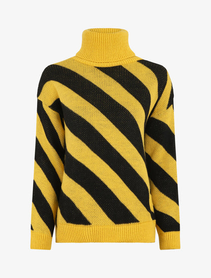 Pull col roulé rayé - Jaune - 5