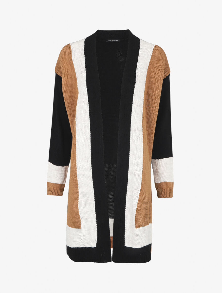 Gilet long rayé - Noir - 5