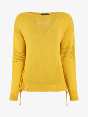 Pull droit uni à liens - Jaune - 1
