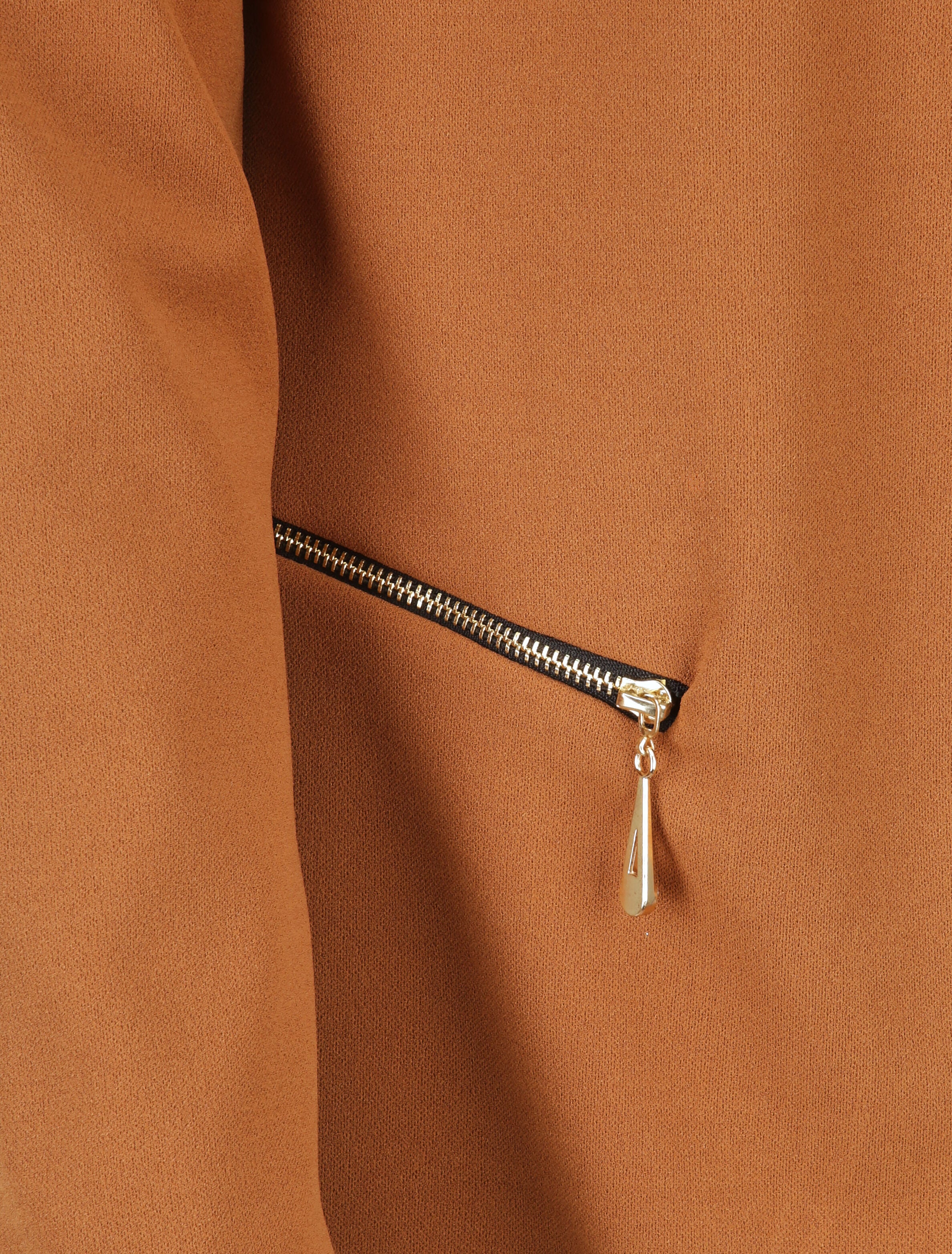 Veste fluide à poches zippées et col droit - Camel - 3