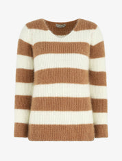 Pull duveteux à rayures et col V - Camel - 1