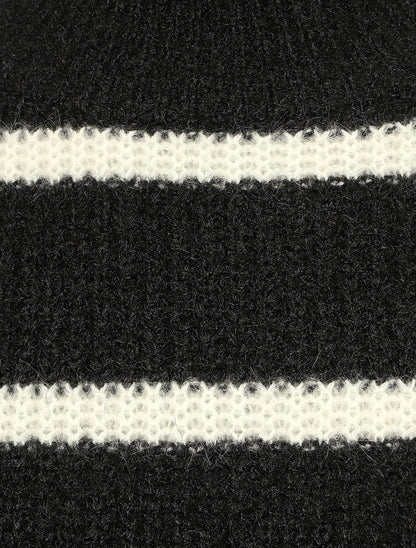 Pull duveteux rayé et col montant - Noir - 3