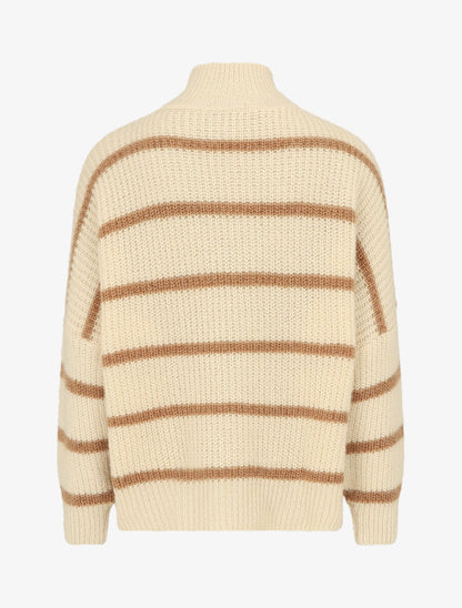 Pull duveteux rayé et col montant - Beige - 2