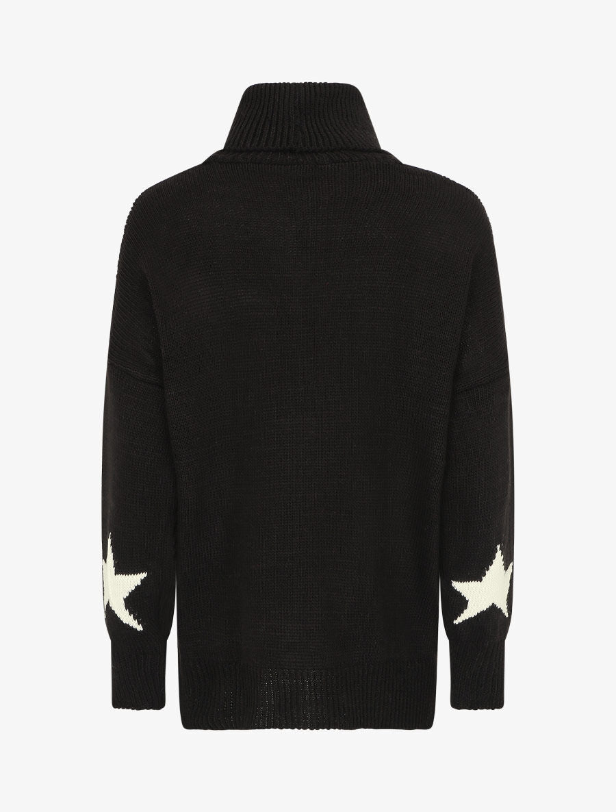 Pull col roulé à motif étoiles - Noir - 2