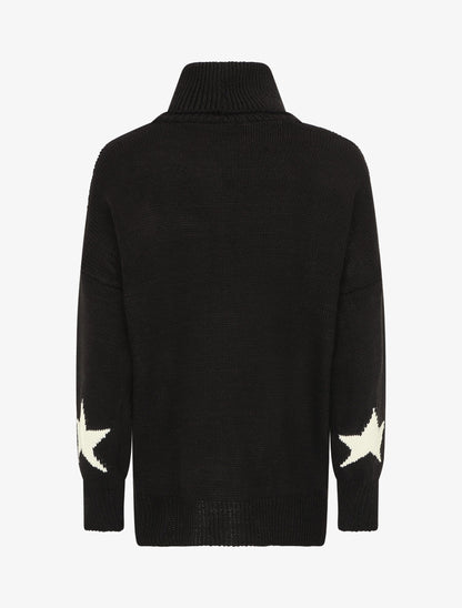 Pull col roulé à motif étoiles - Noir - 2