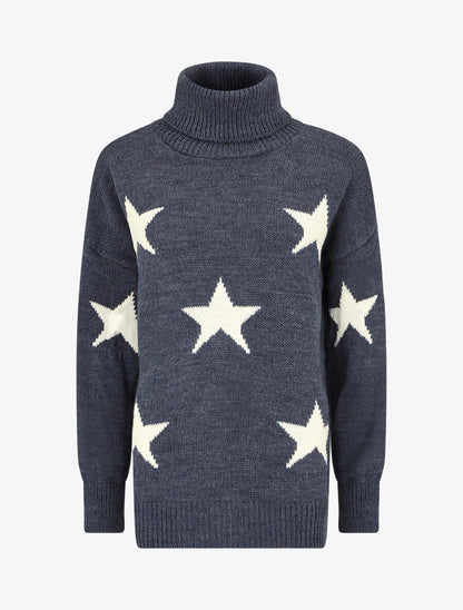 Pull col roulé à motif étoiles - Bleu - 5