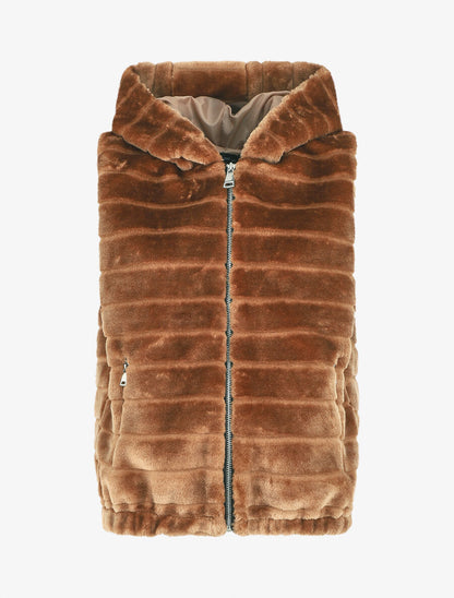 Manteau sans manches en fourrure synthétique - Camel - 5