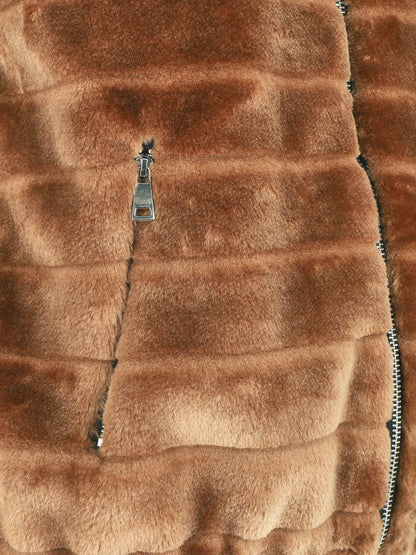 Manteau sans manches en fourrure synthétique - Camel - 3