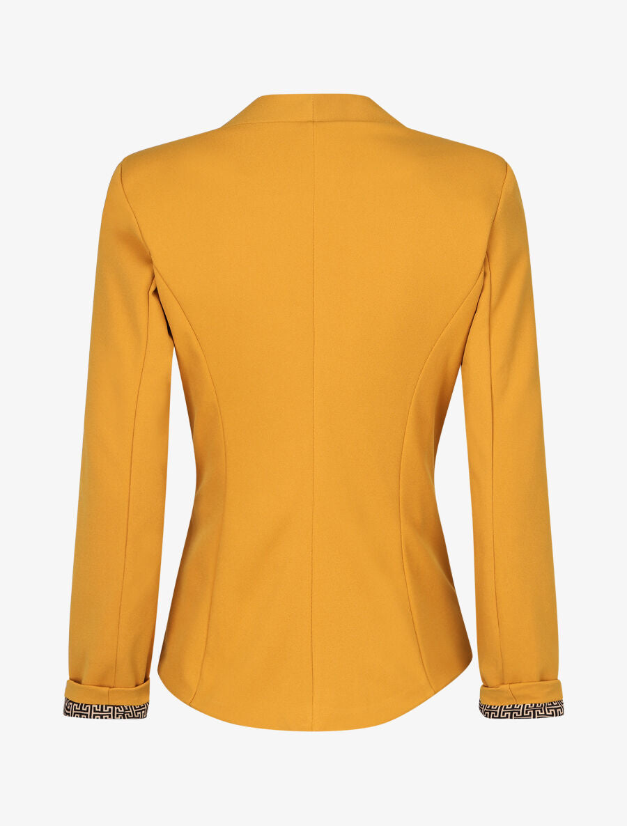 Blazer uni à revers imprimé grec - Jaune moutarde - 2