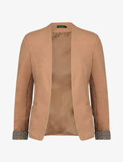 Blazer uni à revers imprimé grec - Camel - 5