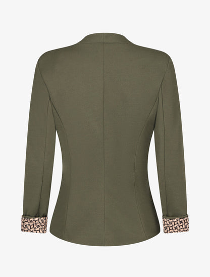 Blazer uni à revers imprimé alphabet - Kaki - 2