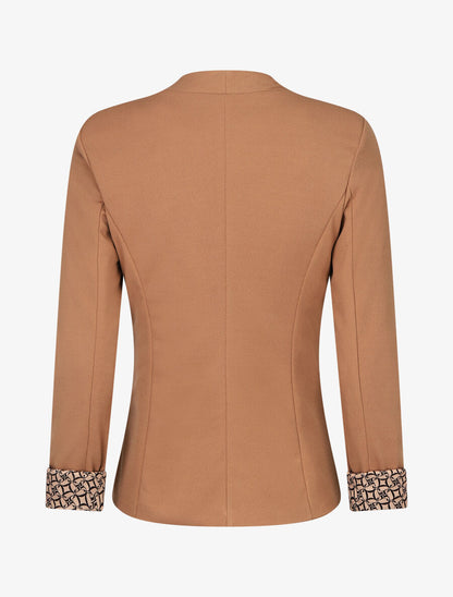 Blazer uni à revers imprimé alphabet - Camel - 2
