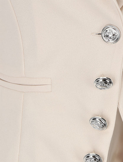 Blazer uni à boutons décoratifs - Beige - 3