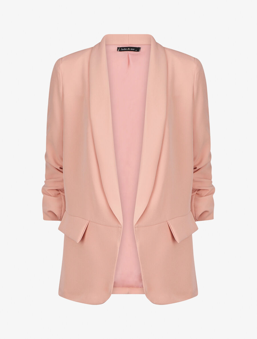 Blazer droit uni manches 3/4 froncées - Rose - 1