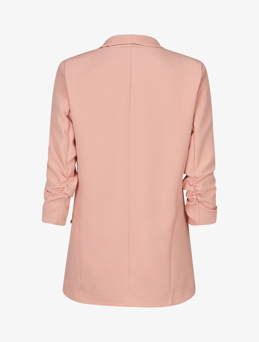 Blazer droit uni manches 3/4 froncées - Rose - 2